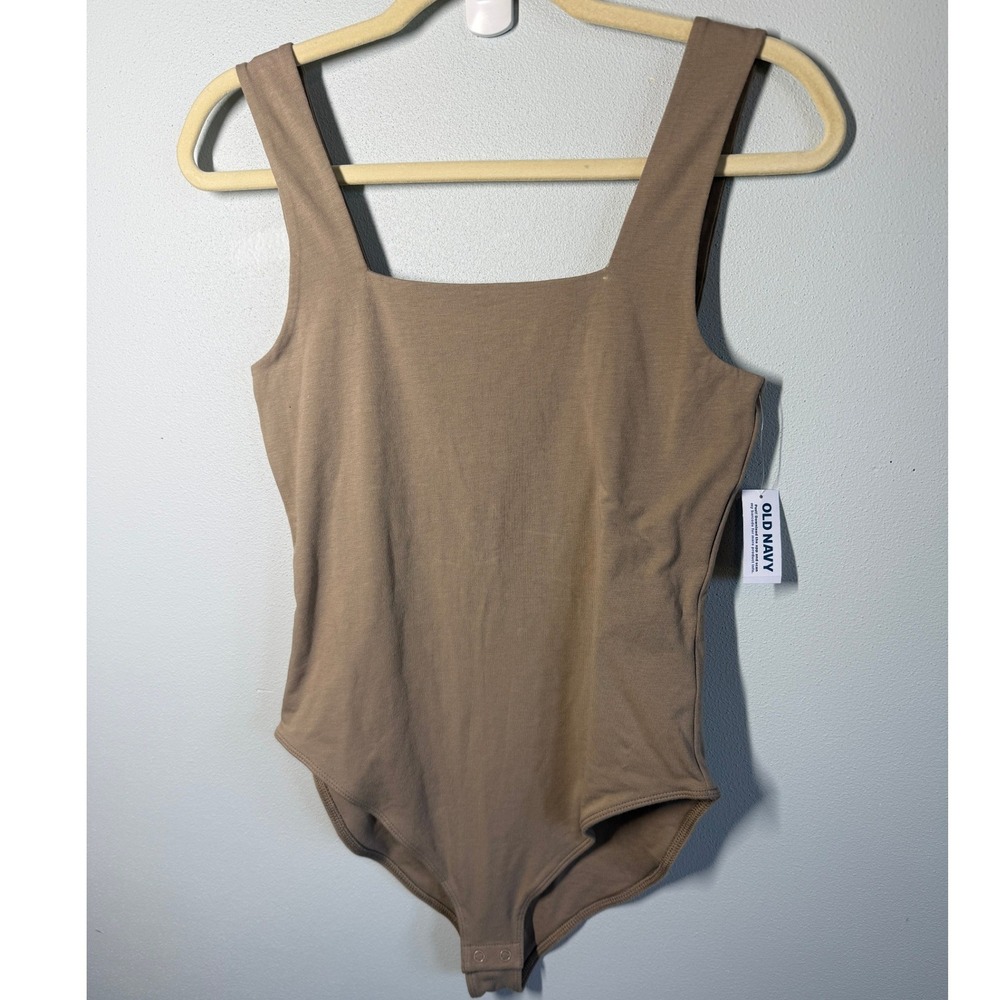 NWT Old Navy Womens Square Neck Bodysuit Taupe Brown Sz Small Elevated Basic